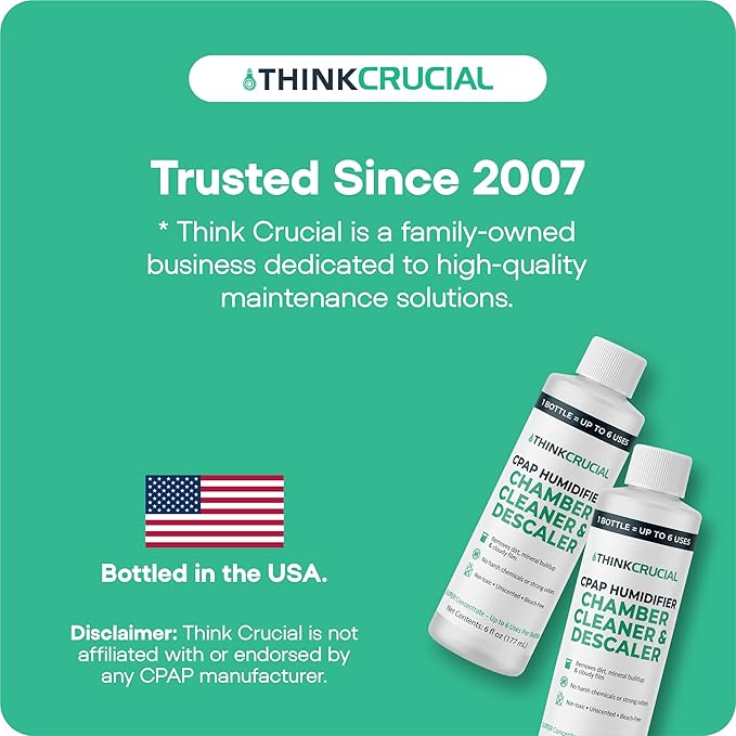 Think Crucial 6x Uses CPAP Cleaner & Descaler for Humidifier Chambers – Super Concentrated Cleaning Descaling Solution for CPAP Water Tanks – Unscented – 6 oz