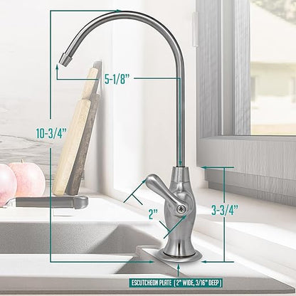 Metpure Airgap RO Faucet With 3-Connection Ports. NSF Certified Reverse Osmosis Drinking Water Filtration System Water Dispenser (Brushed Nickel) With Pre-inserted Tubing and Install Tool. Vase Style.