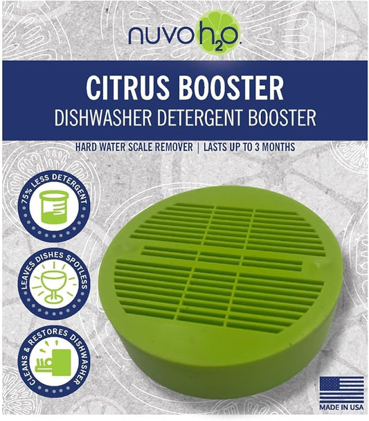 NuvoH2O Dishwasher Detergent Booster – Citrus-Based, Salt-Free Hard Water Scale Protection, Leaves Dishes Spotless, Cleans & Restores Dishwasher, Lasts Up to 3 Months, Made in the USA