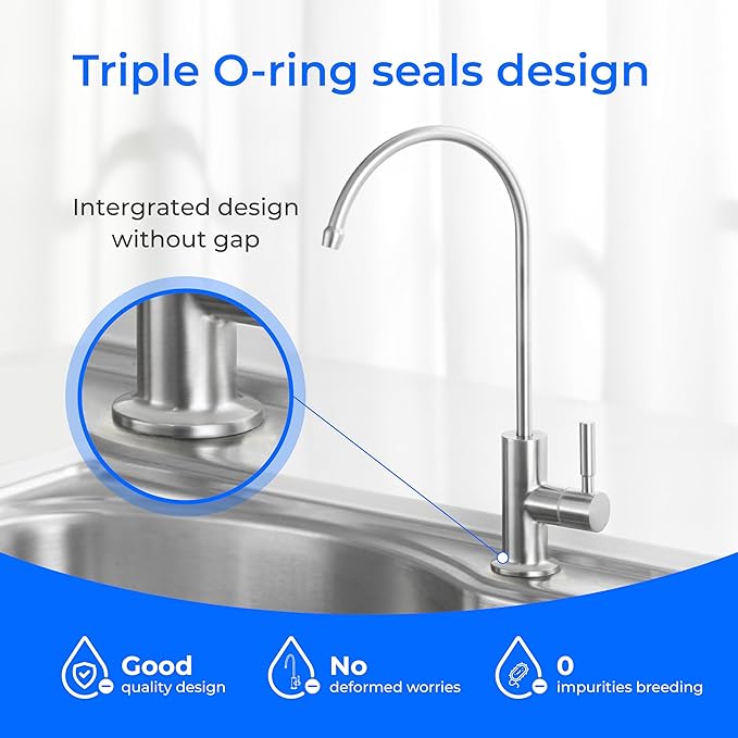 Waterdrop G2FCT-BN Drinking Water Faucet, Reverse Osmosis Faucet, Water Filter Faucet for Kitchen Bar Sink, Single Handle, Easy to Install, Lead-Free, Stainless Steel, Brushed