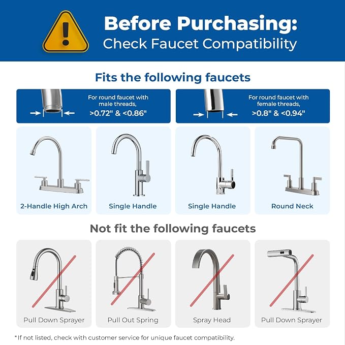 Waterdrop FC-06 Water Filter for Sink Faucet with 4 Filters | Reduce Chlorine, 360° Rotating Stainless Steel, NSF Certified Faucet Water Filter for Kitchen Sink, 1 Year Long Life