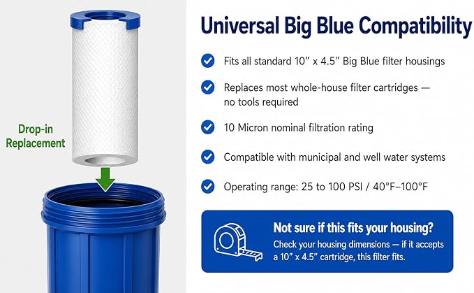 APEC Water FI-KDF55-10BB GAC Carbon Water Filter Whole House Replacement Cartridge; Heavy Metals, Chlorine & Bacteria Reduction, 4.5" x 10"