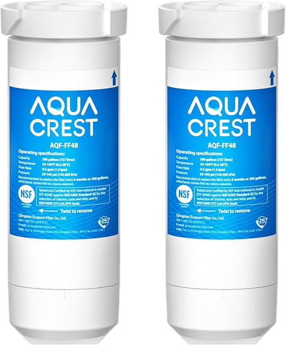 AQUA CREST XWF Refrigerator Water Filter, Replacement for GE® WR17X30702, Compatible with GE® GNE27, GFE26, GDE25, GSS25, PSE25 Series Refrigerators, NSF 42/372 Certified, 2-Pack (Not XWFE®)