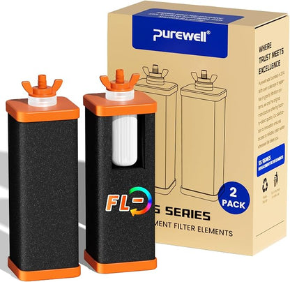 Purewell 5-Stage Composite Carbon Filter for Fluoride & PFAS Reduction, 2X Thickened Walls, Up to 20,000 Gallons, Compatible with Berlky, ProOne & Purewell Gravity Systems (2 Pack, SS Series, PF-6-FL)