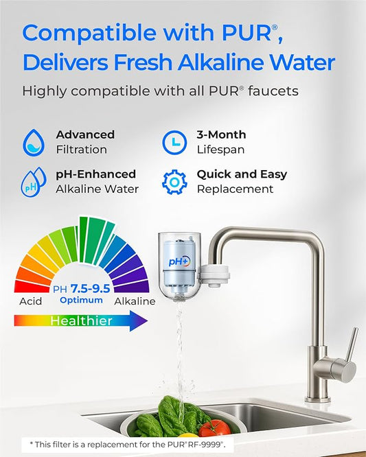 [Alkaline] Waterdrop CF08D Faucet Water Filter, 6 Pack | Compatible with All PUR® PLUS Water Filter, PUR® PLUS RF9999® Faucet Water Filter, 18-Month, 1800-Gallon