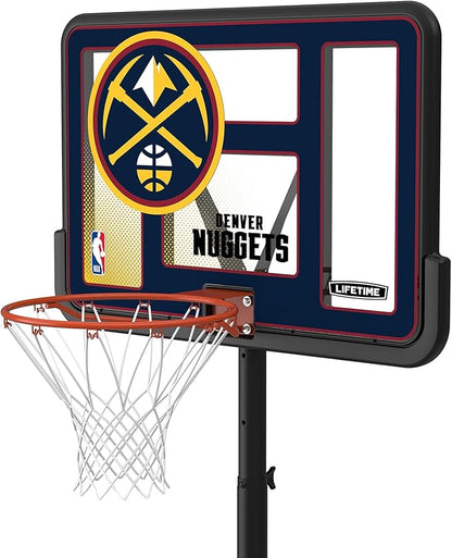 Lifetime NBA Denver Nuggets Portable Basketball Hoop, Adjustable Height 7.5-10 Ft, 44 Inch Shatterproof Fusion Backboard, Base with Wheels