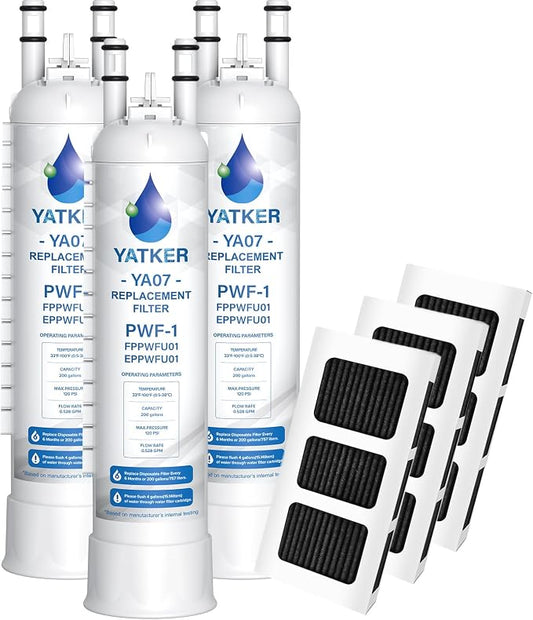 FPPWFU01 & PAULTRA2 Water & Air Filter replacement Combo (3+3 Pack) | Compatible with Frigidaire FPPWFU01, PurePour PWF-1, EPPWF01 and PureAir Ultra II PAULTRA2 Water & Air Filter