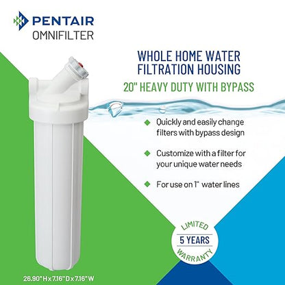 Pentair OMNIFilter Whole Home Valve-in-Head 20" Heavy-Duty Big Blue Water Filtration System with Pressure Relief, White/White
