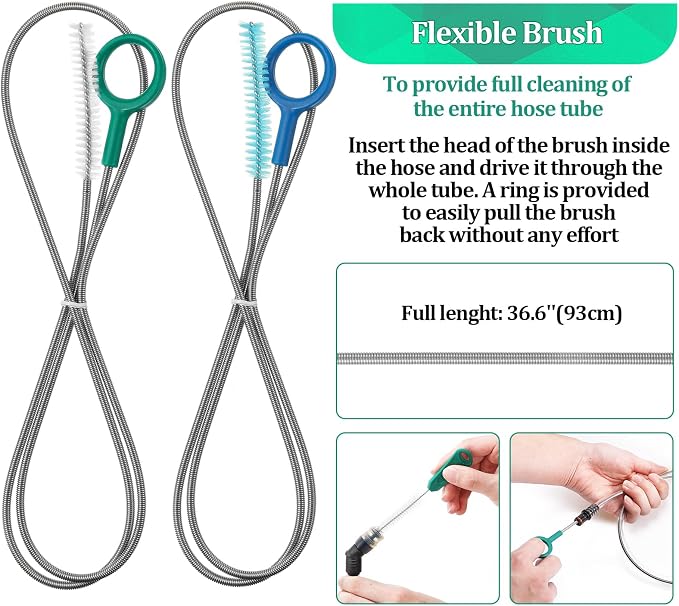 Feekoon Reservoirs Backpack Accessories Hydration Bladder Cleaning Kit with Flexible Long Brush for Hose, Small Bite Valve and Big Brush, Drying Collapsible Bladder Frame, Carrying Pouch