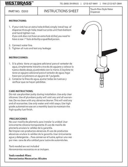 Westbrass R203-NL-05 Touch-Flo Style 6 in. Pure Water Dispenser, Polished Nickel