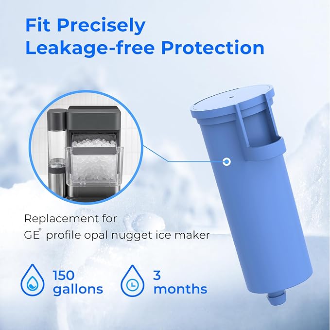 Waterdrop C33 Ice Maker Water Filter, Replacement for GE® Profile Opal Nugget Ice Maker Water Filter, Scale Inhibiting, with Ring Pull, BPA-Free, 3 Pack