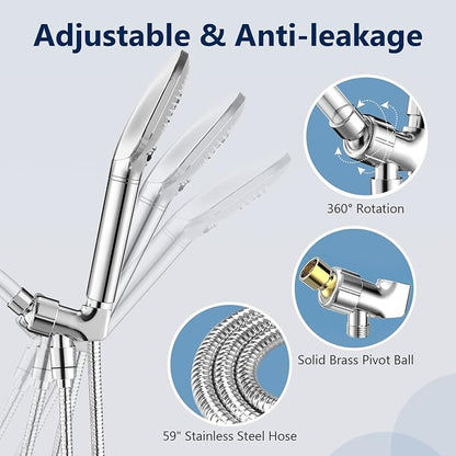 Filtered Shower Head with Handheld - High Pressure 3-Mode Detachable Showerhead with KDF-55 Water Softener Filter for Hard Water, Removes Chlorine, Stainless Steel Hose & Adjustable Bracket | High Pressure, Upgraded KDF Filter Water Softener, Shower Ho...
