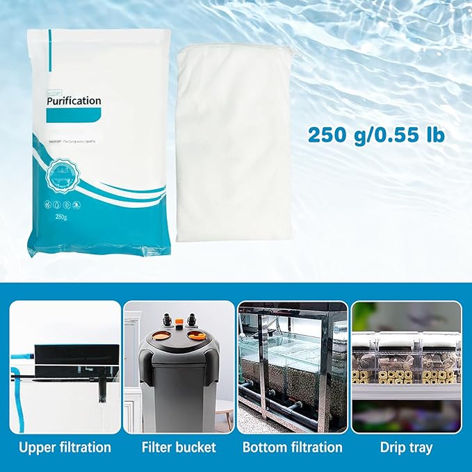 250 g/0.55 lb Aquarium Filter Media Filtration Resin with Mesh Bag Removes Driftwood for Freshwater and Saltwater Small Fish Tank (2 Pack)