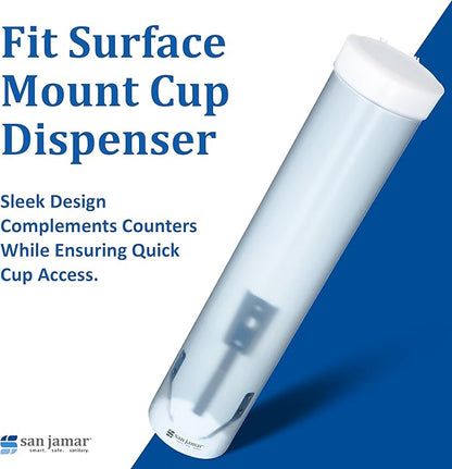 San Jamar Medium Pull-Type Cup Dispenser 4-10 Oz. Cups with Flip Cap for Restaurants, Home, And Office, Plastic, 16 Inches, Frosted Blue
