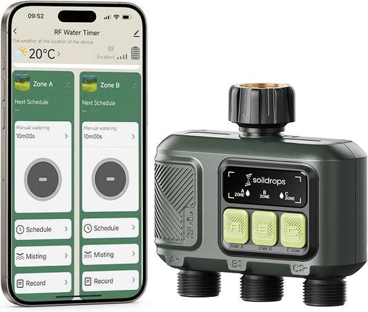 WiFi Water Timer Smart Irrigation Controller with Gateway | 984ft RF range, 8-month battery life, weather delay, OTA updates, AES-128 security, and supports up to 64 devices