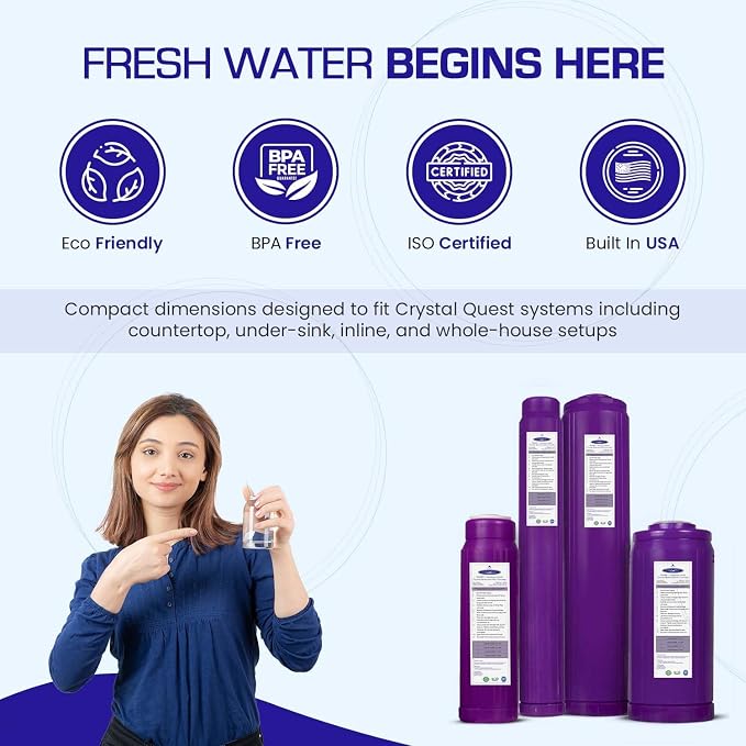 Crystal Quest SMART + Aluminum Oxide Water Filter Cartridge – Reduces Fluoride & Chlorine – 1-Micron Filtration for Clean, Great-Tasting Water – Long-Lasting Performance