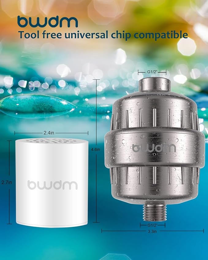 15 Stage Shower Filter Shower Head Filter - Hard Water Filter,Remove Chlorine Heavy Metals and Other Sediments, Vitamin C Water Softener Reduces Dry Itchy Skin,Dandruff (Brushed Nickel)