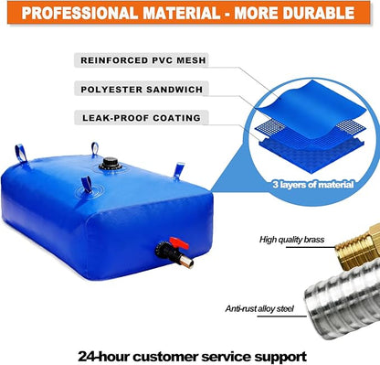 GHOSOONE 760 L/200 Gal Water Bladder Tank, Foldable Portable Water Storage Container, Emergency Water Bag for RV, Truck Bed, Fire Prevention, Drought Resistance, Blue
