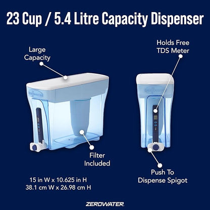 ZeroWater Official 5-Stage Water Filter for Replacement, NSF Certified to Reduce Lead, Other Heavy Metals and PFOA/PFOS, 4-Pack & ZD-018 ZD018, 23 Cup Water Filter Pitcher with Water Quality Meter