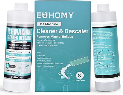 EUHOMY Ice Machine Cleaner Descaler, 32 Fl OZ Ice Maker Cleaner (8 Uses), Ideal Universal Descaling Solution for All Brands Ice Maker, Single Use Coffee and Espresso Machines (2 Bottles)