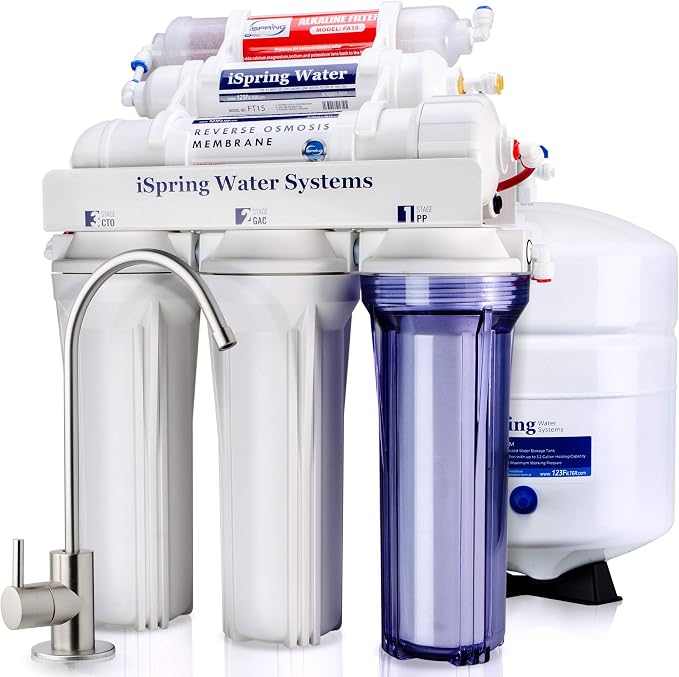 iSpring RCC7AK Under Sink Reverse Osmosis Drinking Water Filter System, White & F28K75 3-Year Replacement Supply Set for 6-Stage Reverse Osmosis RO Water Filtration Systems, 28 Piece, White