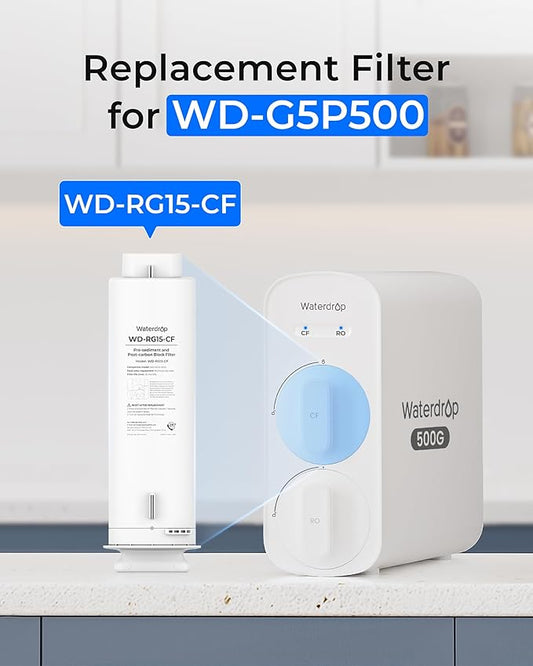 Waterdrop G5P500-CF Filter, Replacement for Waterdrop G5P500 Undersink Reverse Osmosis System, 6-month Lifetime