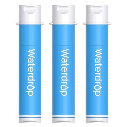 Waterdrop Water Filter Straw, Camping Water Filtration System, Water Purifier Survival Outdoor Drinking Water Purifier for Travel, Backpacking and Emergency Preparedness, 0.1 Micron (Blue), Pack of 3