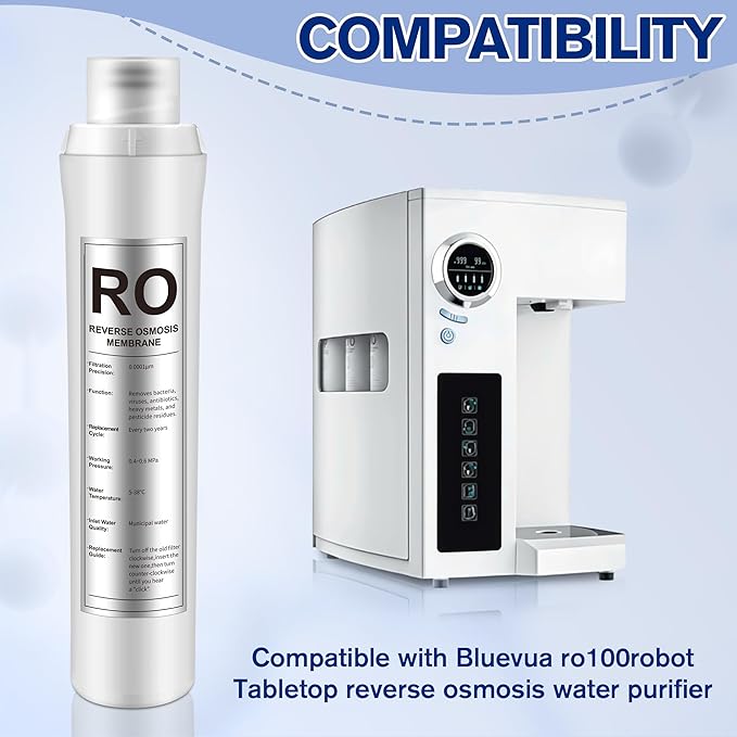 1 Pack RO Water Filter Replacement Compatible with Bluevua RO100ROPOT, 1 RO Water Filters, Improved Drink Quality, Easy to Replace for Household Daily Use Drinking