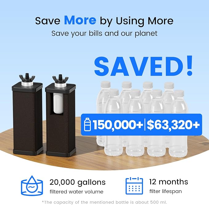 Purewell 4-Stage Composite Carbon Filter for Chlorine & PFAS Reduction, 2X Thick Walls, Up to 20,000 Gallons, Compatible with Berlkey, ProOne & Purewell Gravity Systems (2 Pack, SS Series, PF-6-PFAS)