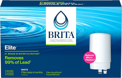 Brita Replacement Water Filter for Faucet Mount, Removes 99% of Lead, Sink Filtration System, White, 3 Count