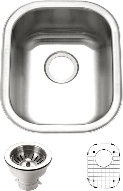 Houzer Club Stainless Steel Kitchen Bar & Prep Sink: 14 Inch Undermount Medium Sink with Strainer & Bottom Grid, Durable & Versatile, Essential for Home & Apartment: CS-1407-C