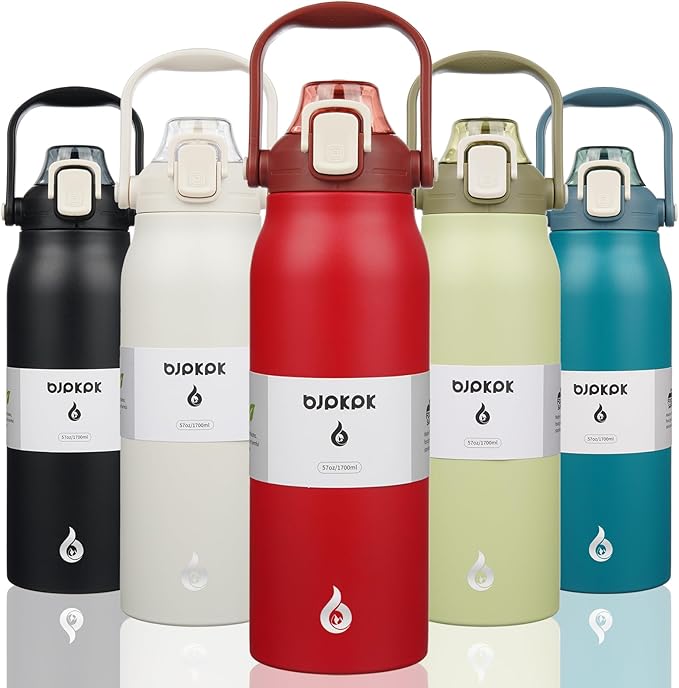 BJPKPK Insulated Water Bottles with Straw, 57 oz Sports Water Bottle with One-handed Opening Lid, BPA Free Leakproof Easy Carry Jugs, Flasks for Gym Sports Outdoors, Red