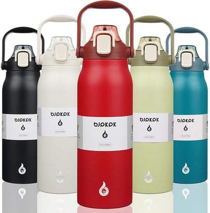 BJPKPK Insulated Water Bottles with Straw, 57 oz Sports Water Bottle with One-handed Opening Lid, BPA Free Leakproof Easy Carry Jugs, Flasks for Gym Sports Outdoors, Red