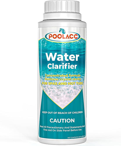 POOLACC Water Clarifier for Spa Hot Tub or Pool- Clears Cloudy Water, Improves Filter Efficiency, Keeps pH Balanced - Highly Concentrated Chemical Water Clarifier for All Spas, Hot Tubs & Pools -32 oz