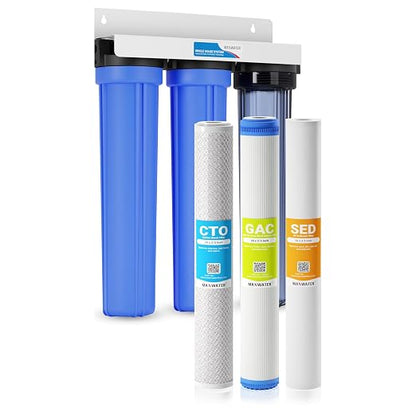 Max Water 3 Stage 20 x 2.5 Whole House Water Filtration System (Sediment, Organic Compounds, Taste & Odor) - 5 Micron PP Sediment, GAC Carbon, CTO Water Filters for Cottage Water - 3/4" Inlet/Outlet