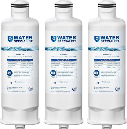 Waterspecialist DA97-17376B Refrigerator Water Filter, Replacement for Samsung® HAF-QIN/EXP, HAF-QIN, RF28T5001SR, DA97-08006C, RS27T5200SR, RF28R7351SG, RF24R7201SR, RF27T5201SR, WS645A, 3 Pack
