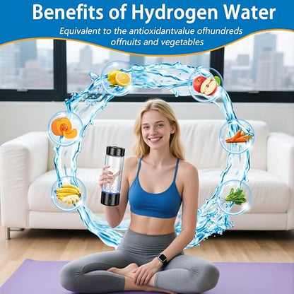 Hydrogen Water Bottle – 14oz Portable Hydrogen Water Generator with SPE/PEM Technology Rechargeable Hydrogen Rich Water Ionizer Machine for Home Gym Travel Black