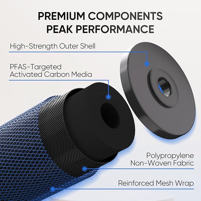 PUREPLUS 5 Micron 10" x 4.5" Whole House PFAS Removal Replacement Water Filter, Coconut Shell Activated Carbon Filter, Compatible with WFHDC8001, GXWH40L, GXWH35F, CB-BB-10, CTO10BB, 2 PACK