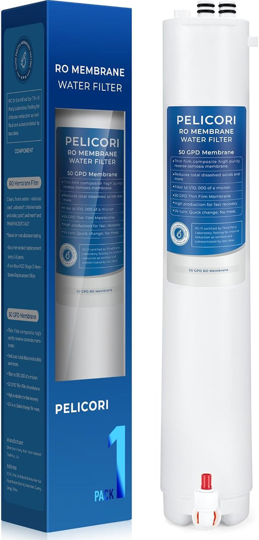 H2O Stage 3 Membrane Replacement Filter, Compatible with Pure Blue H2O Stage 3 Membrane PB-TLRO3MC50T, 4 Stage PB‑TLRO4H50T Reverse Osmosis Water Filtration System (1 Pack)