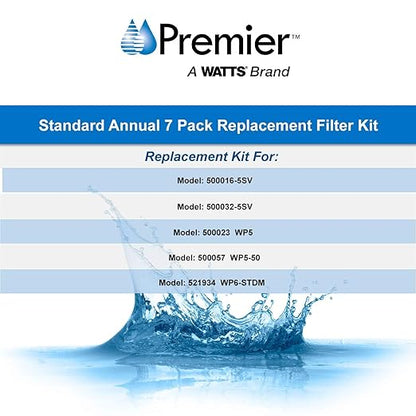 Watts Premier Annual 7-Pack Standard Water Filter Replacement Kit for RO-TFM-5SV, WP-ST6DM, WP-5, WP5-50 Reverse Osmosis System, 2 Sediment Filters, 4 Carbon Pre-Filters, GAC Inline Post-Filter