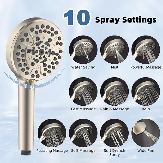 All Metal Rain Shower Head, 8” High Pressure Rainfall Shower Head with Handheld Spray, 5" Large Handheld Showerhead Powerful Clean 10-Mode, 16" Stainless Steel Adjustable Extension Arm, Brushed Nickel
