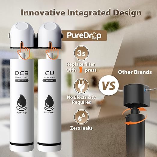 PureDrop PDR-16KUF2 0.01 μm Ultra Filtration Under Sink Water Filter, High Capacity 2-Stage Under Sink Filtration System, Reduces Chlorine, Bad Taste & Odor, 16K Gallons