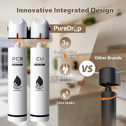 PureDrop PDR-16KUF2 0.01 μm Ultra Filtration Under Sink Water Filter, High Capacity 2-Stage Under Sink Filtration System, Reduces Chlorine, Bad Taste & Odor, 16K Gallons