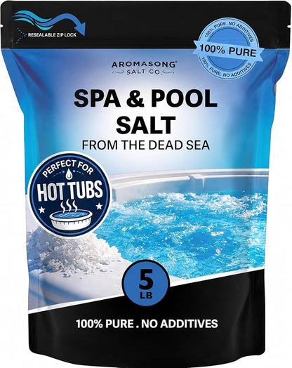Aromasong Dead Sea Pool & Hot Tub Salt – Spa Salt for Salt Water Chlorine Generator – High Purity Sodium Chloride Salt for Jacuzzi, Hot Spring, Caldera, Swim Spa & Freshwater Systems 5 Lb