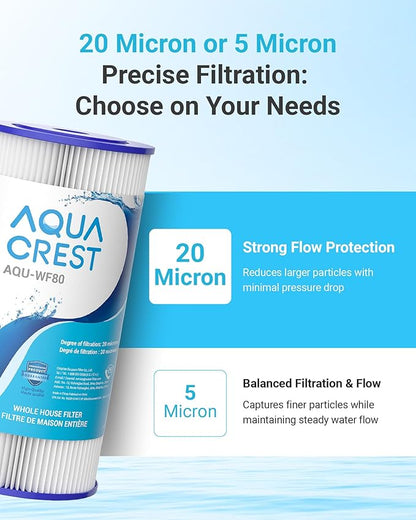 AQUA CREST FXHSC Whole House Water Filter, 20 Micron 10" x 4.5" Sediment Filters Replacement for GE® FXHSC, GXWH40L, GXWH35F, American Plumber W50PEHD, W10-PR, Culligan® R50-BBSA, Pack of 2