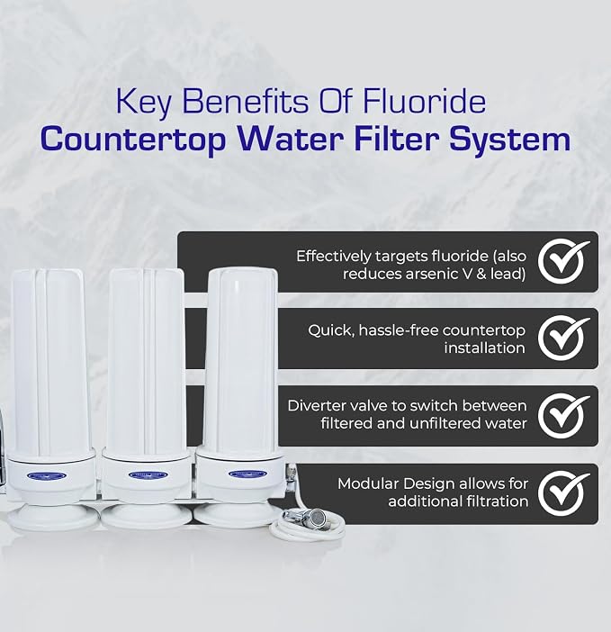 Crystal Quest Countertop Water Filter System – 8-Stage Triple Fluoride Plus Filtration for Kitchen Faucets, Removes Chlorine, Heavy Metals & VOCs, Long-Lasting 10,000-Gallon Faucet Filter