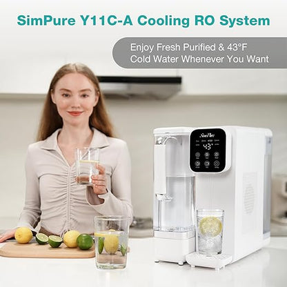 SimPure Y11C-A UV Reverse Osmosis Water Filter Countertop with Cold Water & Alkaline Mineralization, 6-Stage RO Filtration System, 43-59°F Adjustable, Detachable Pitcher, No Installation