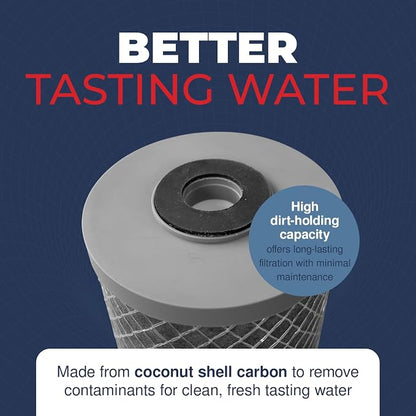 American Made, 5 Micron 2.5" x 10" Whole House CTO Carbon Sediment Water Filter Cartridge Compatible with DuPont WFPFC8002, WFPFC9001, WHCF-WHWC, FXWTC, C1, NCP-10 Made in USA, Pack of 4
