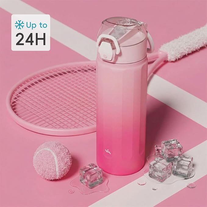 Konokyo FLOWPLAY 25oz Locking Push-Button Water Bottle with Silicone Spout,Leak-Proof,18/8 Stainless Steel Double-Wall Vacuum Insulated for Sports and Travel,BPA-Free,Cherry Blossom
