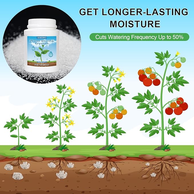 XSEINO 3LB Soil Moisture Crystals Water-Absorbing Hydrogel for Plants Solves Over and Under-Watering, Long-Lasting Water Retention to Keep Soil Moist Polymer Water Storage Crystals